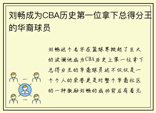 刘畅成为CBA历史第一位拿下总得分王的华裔球员