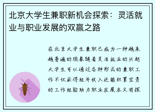北京大学生兼职新机会探索：灵活就业与职业发展的双赢之路